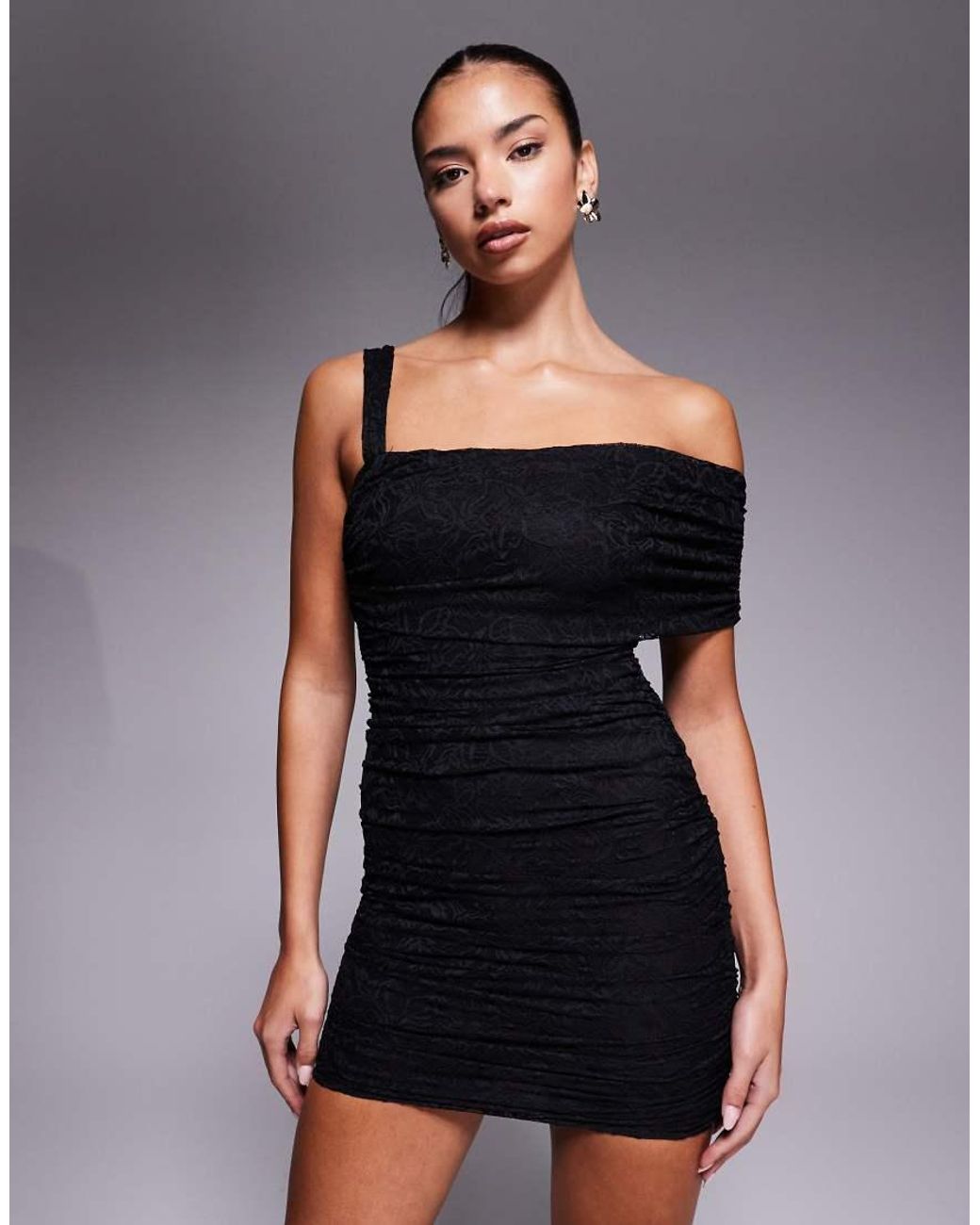 AFRM Blue Lace Ruched One Shoulder Mini Dress