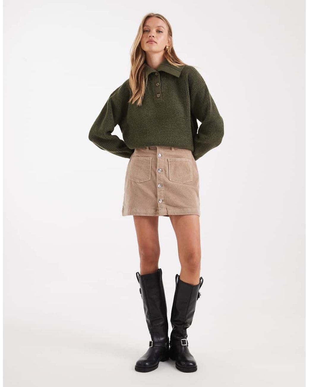ONLY Green High Waist Corduroy Skirt