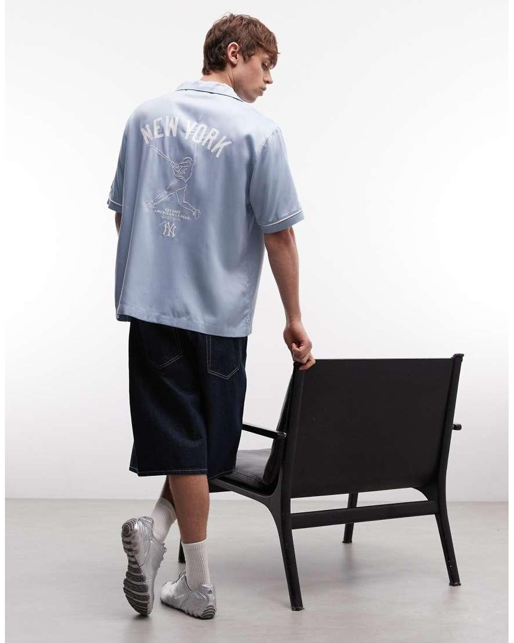 KTZ Blue Ny Yankees Logo Revere Collar Shirt for men