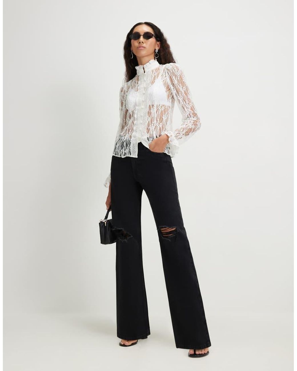River Island White Relaxed Straight Leg Ripped Jeans