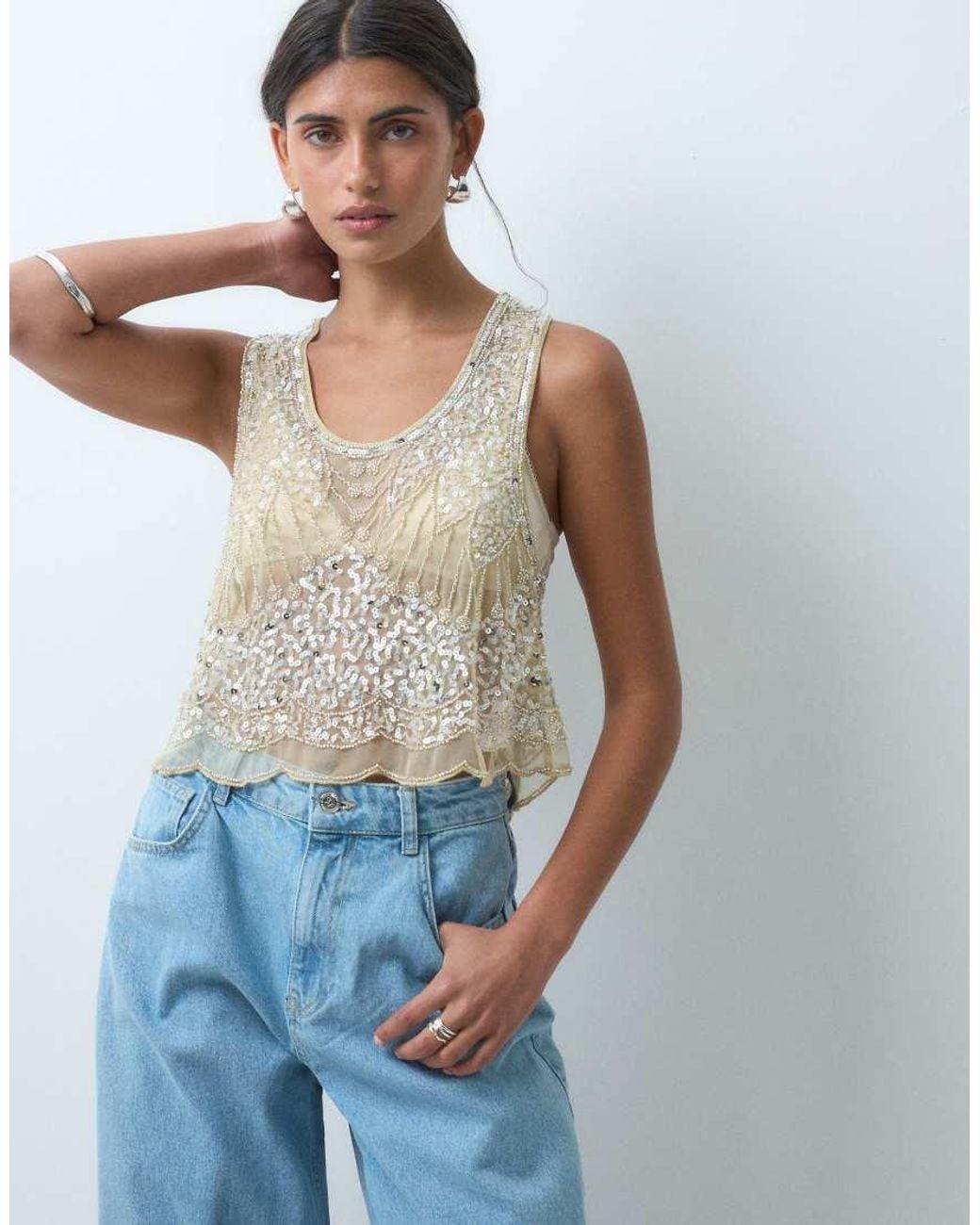 Miss Selfridge Brown Premium Embellished Cami Top