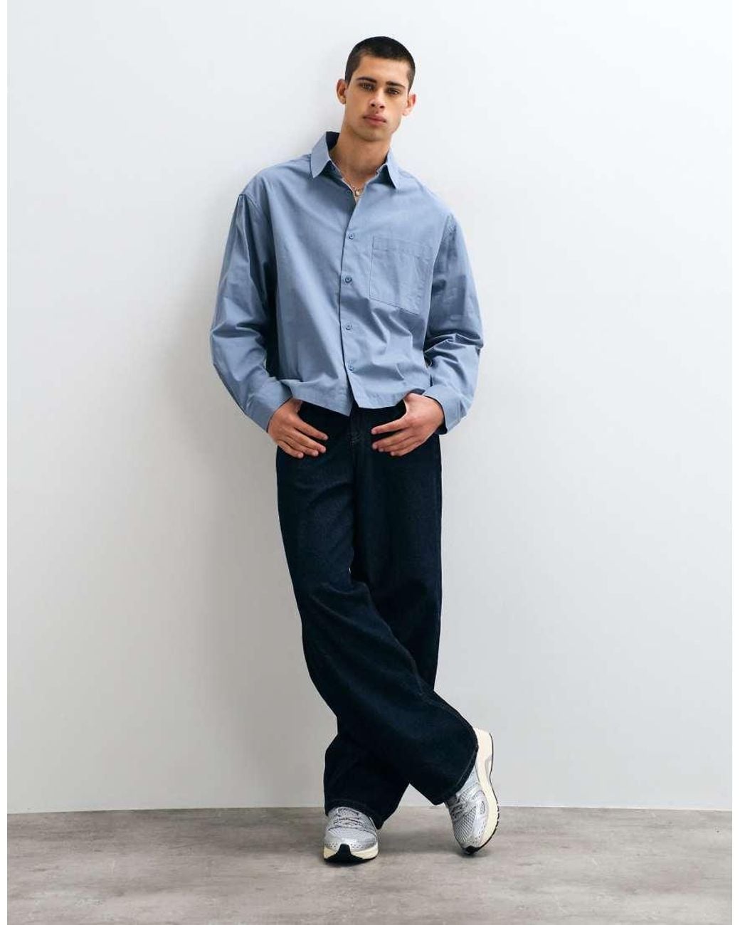 ASOS Blue Boxy Oversized Poplin Shirt for men
