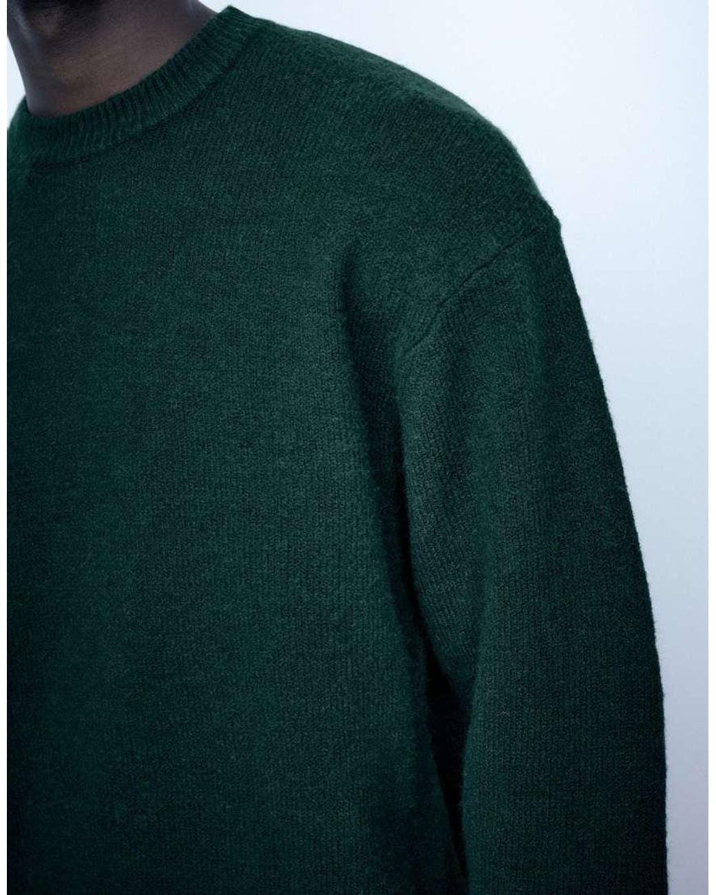 Pull&Bear Green Basic Round Neck Jumper for men
