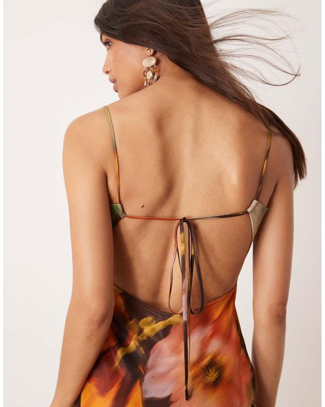 ASOS Natural Satin Tie Back Maxi Dress