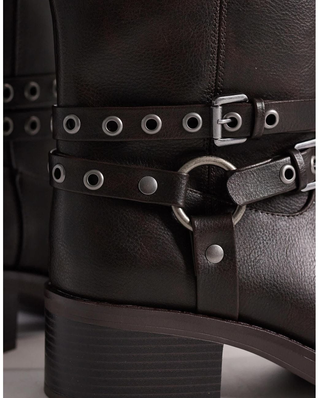 ASOS Curve Cassandra Eyelet Biker Boot in Black | Lyst