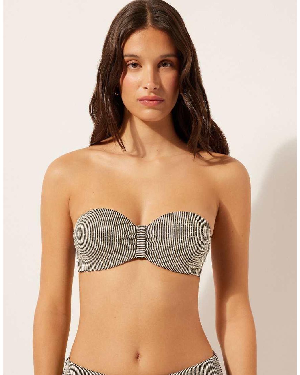 Calzedonia Green Fuller Bust Bandeau Bikini Top Golden Stripes