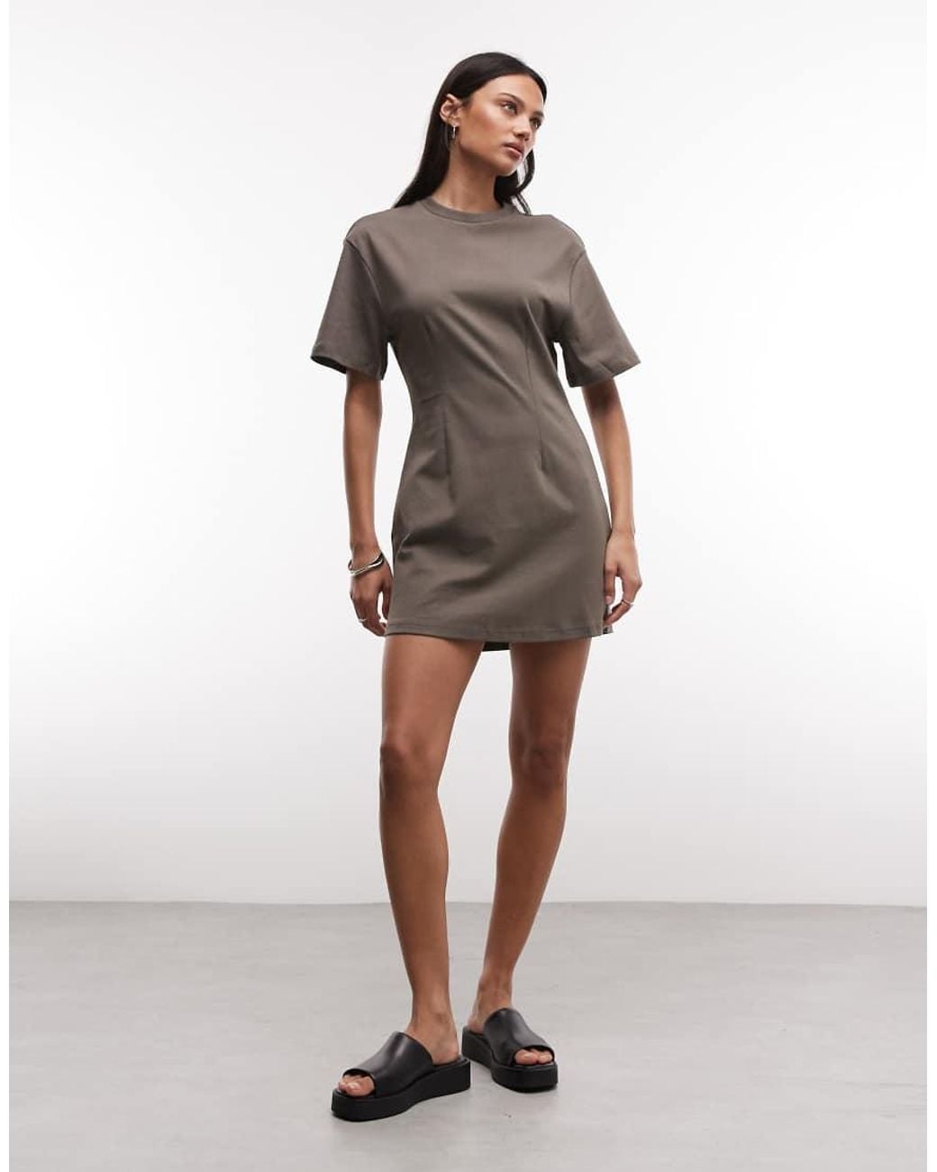 Monki Brown Cinched Waist T-shirt Mini Dress