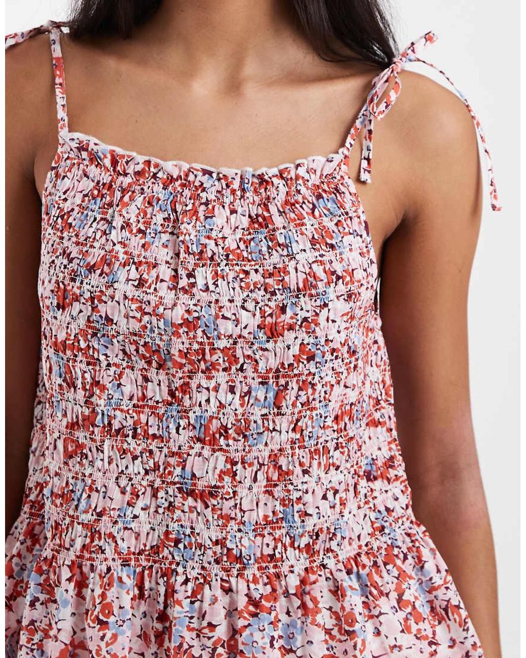 Levi's Floral Shirred Shoulder Tie Top