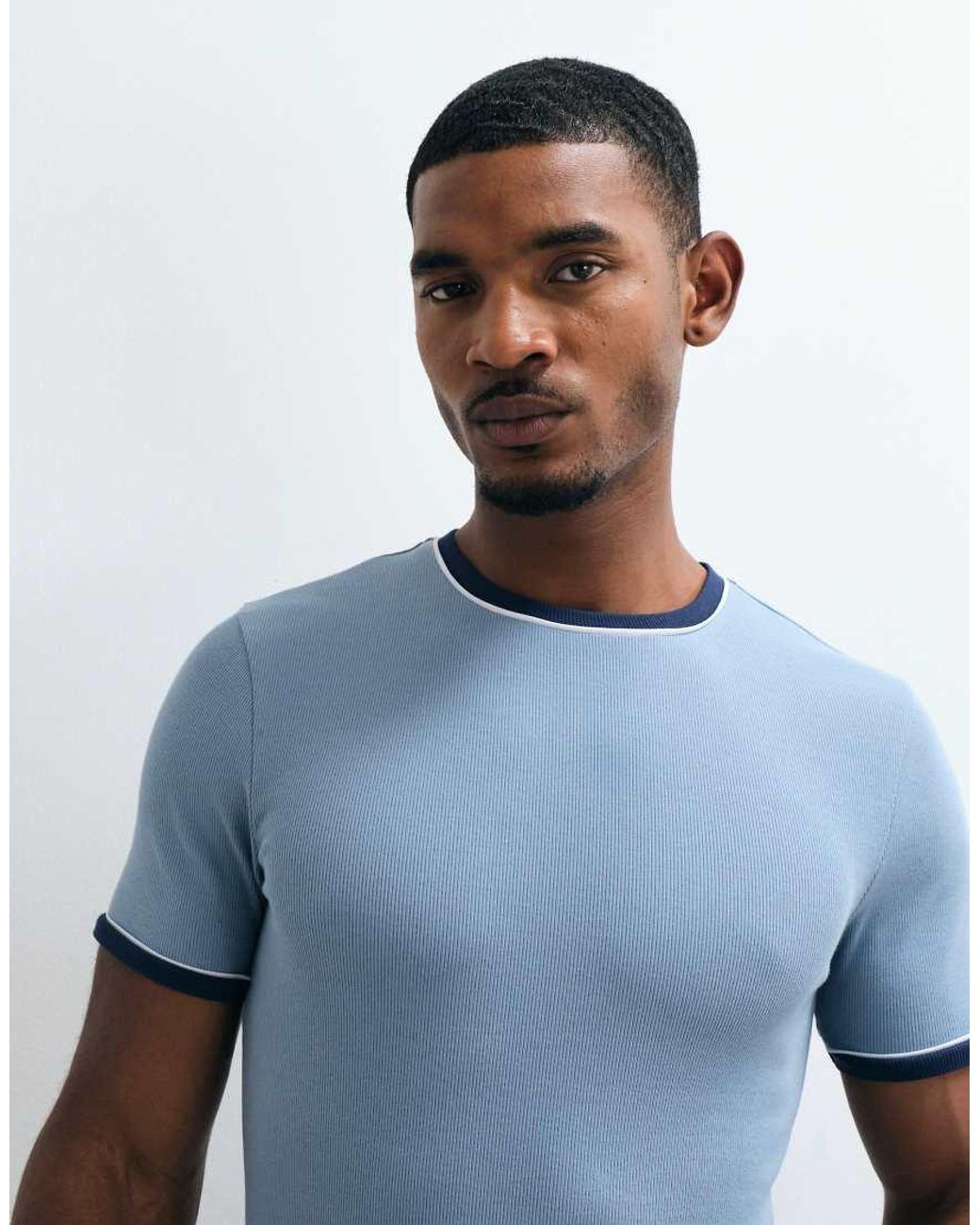 ASOS Blue Muscle Fit Ringer T-shirt With Piping for men