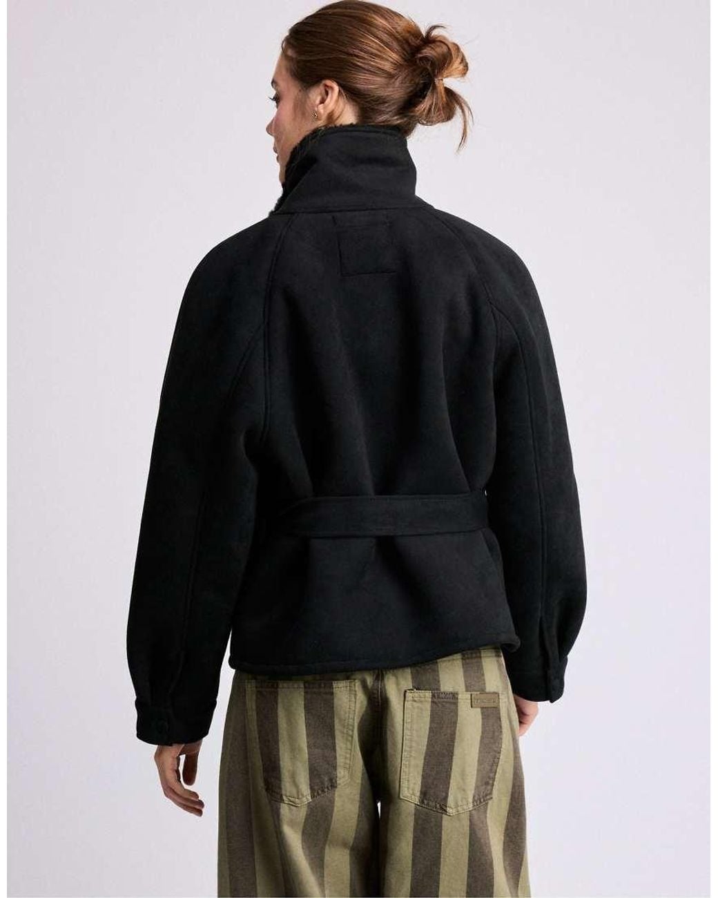 Stradivarius Black Faux Suede Double-Faced Jacket