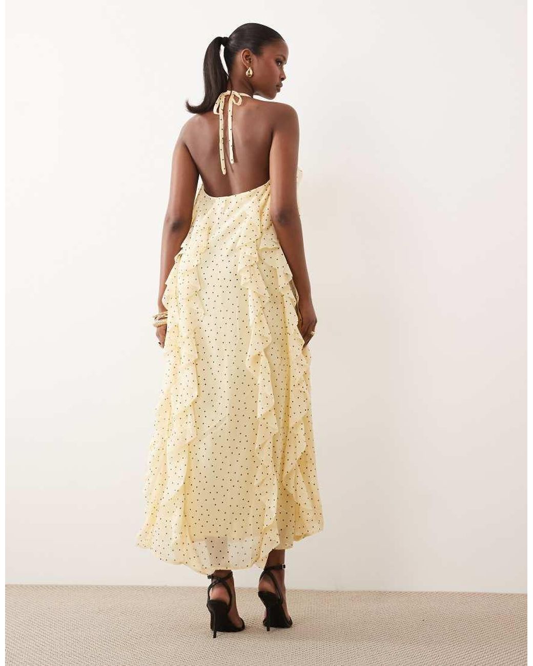 Y.A.S Natural Halter Neck Ruffle Maxi Dress