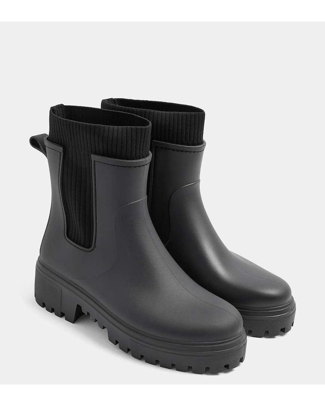 Yours Clothing Black Wide Fit Faux Leather Wellington Boots