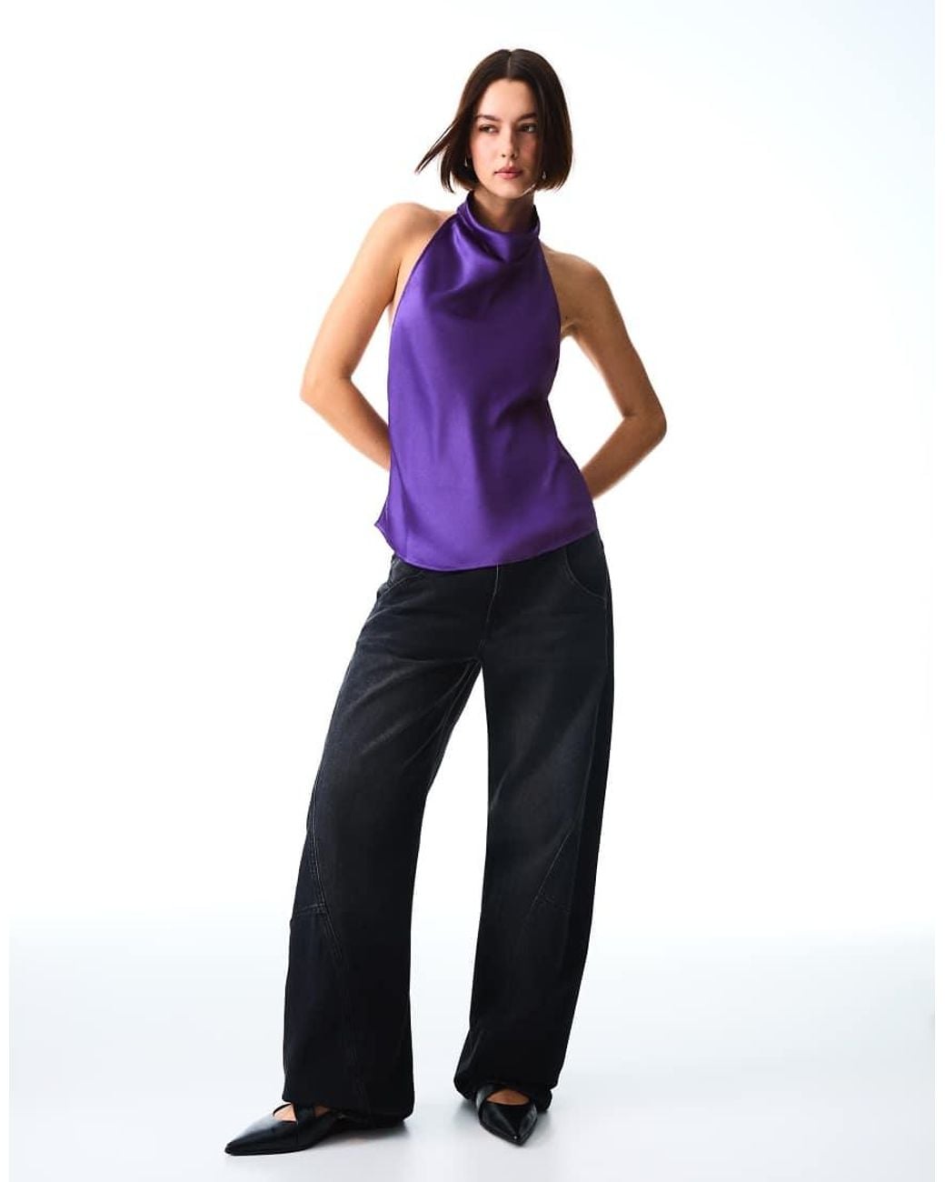 Bershka Purple Draped Sateen Top