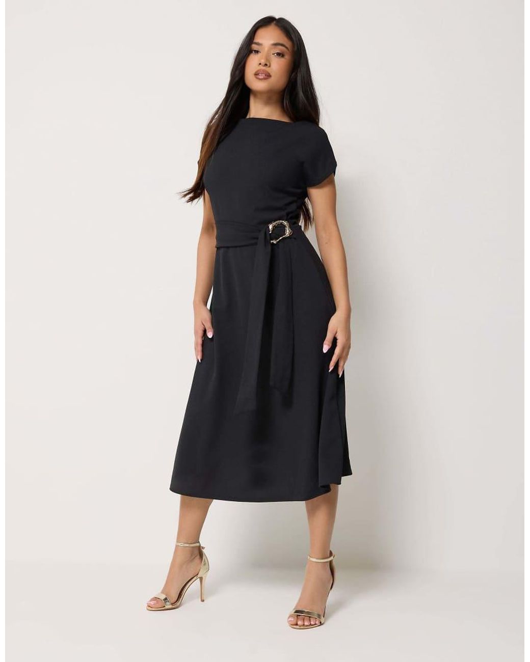 PixieGirl Black Petite Buckle Midi Dress