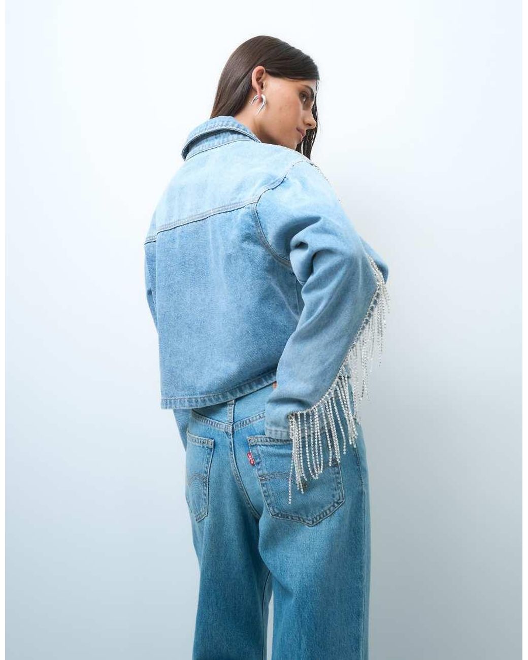 Liquor N Poker Blue Fringe Detail Denim Jacket Co-Ord