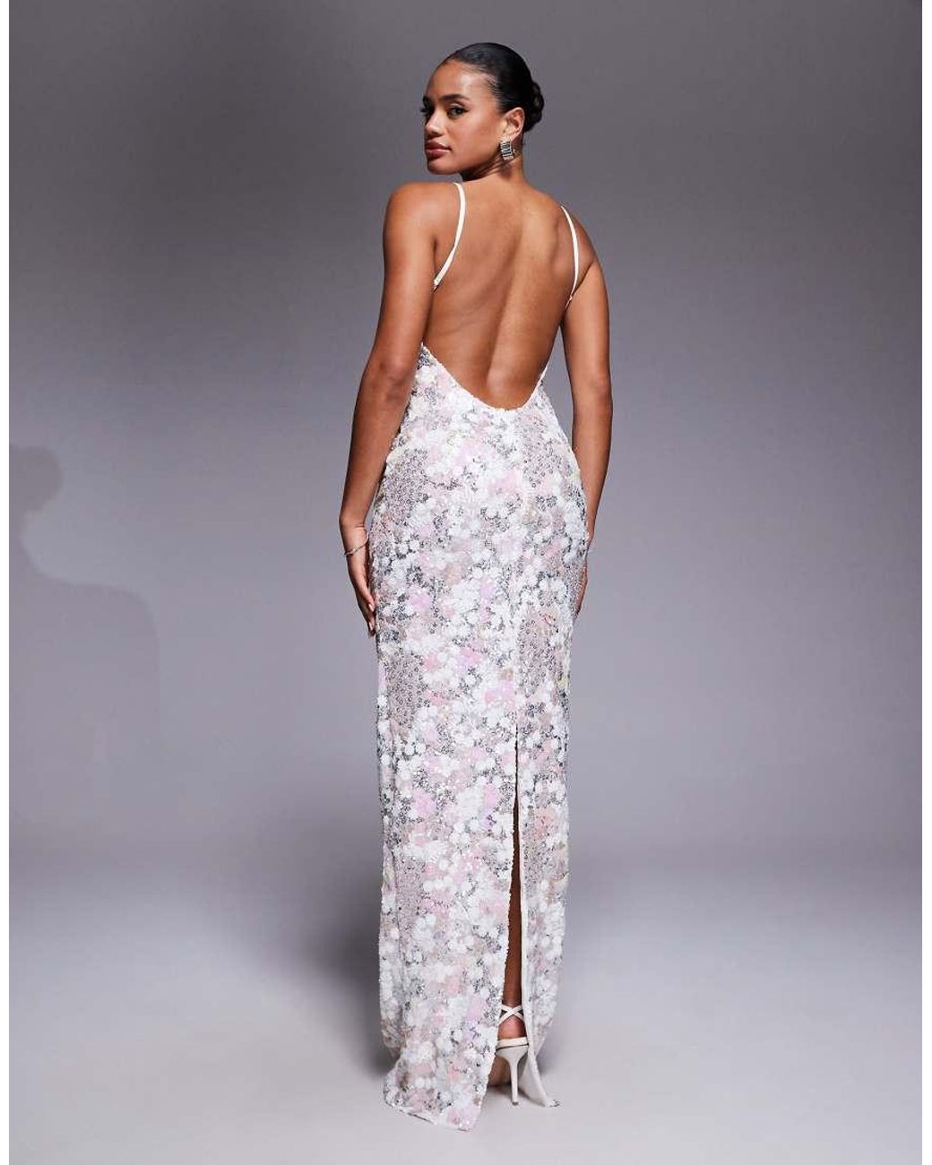 Oh Polly Artisan Sequin Cowl Neck Maxi Dress in Grey | Lyst UK