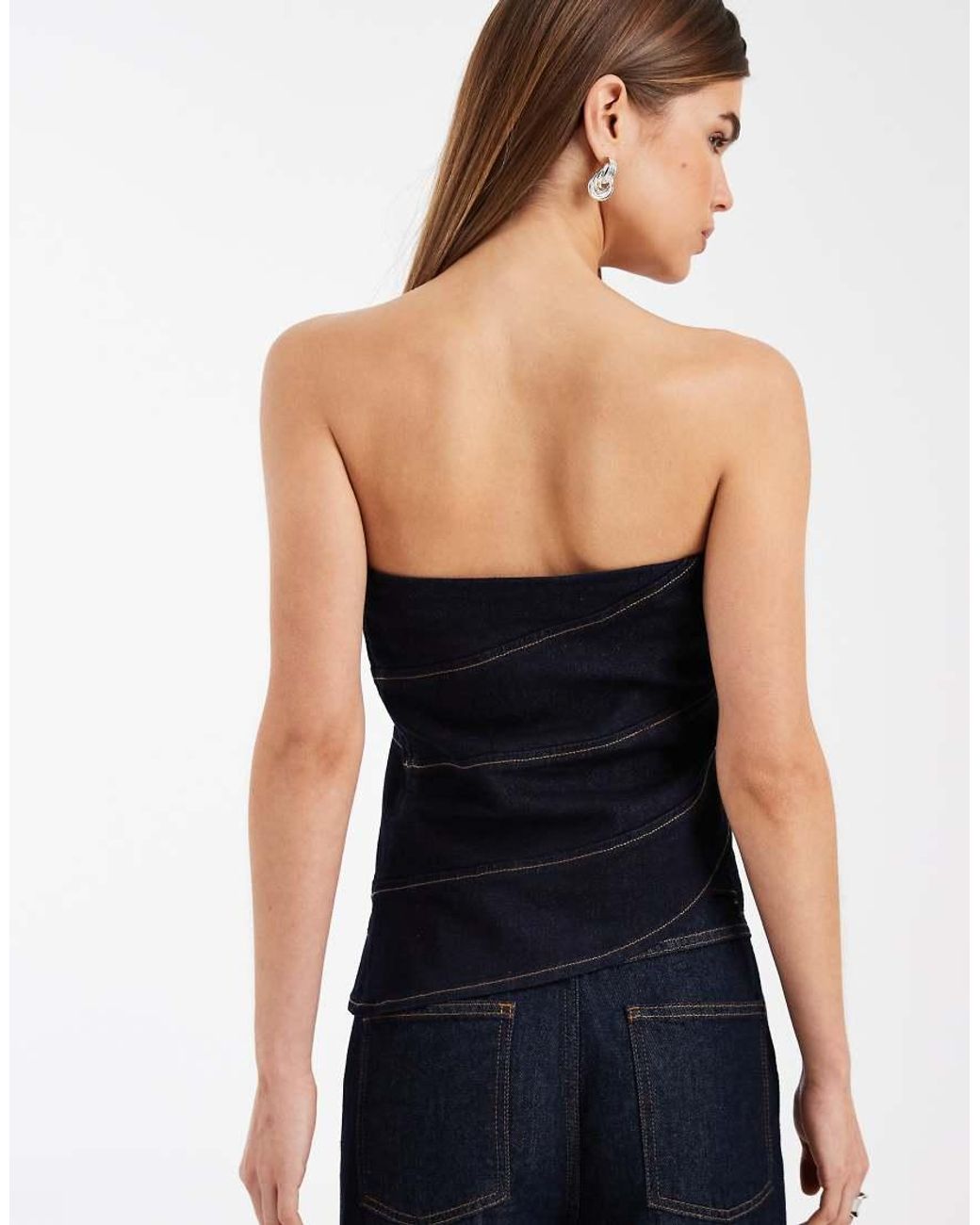 ASOS Black Denim Asymmetrical Seam Bandeau Top