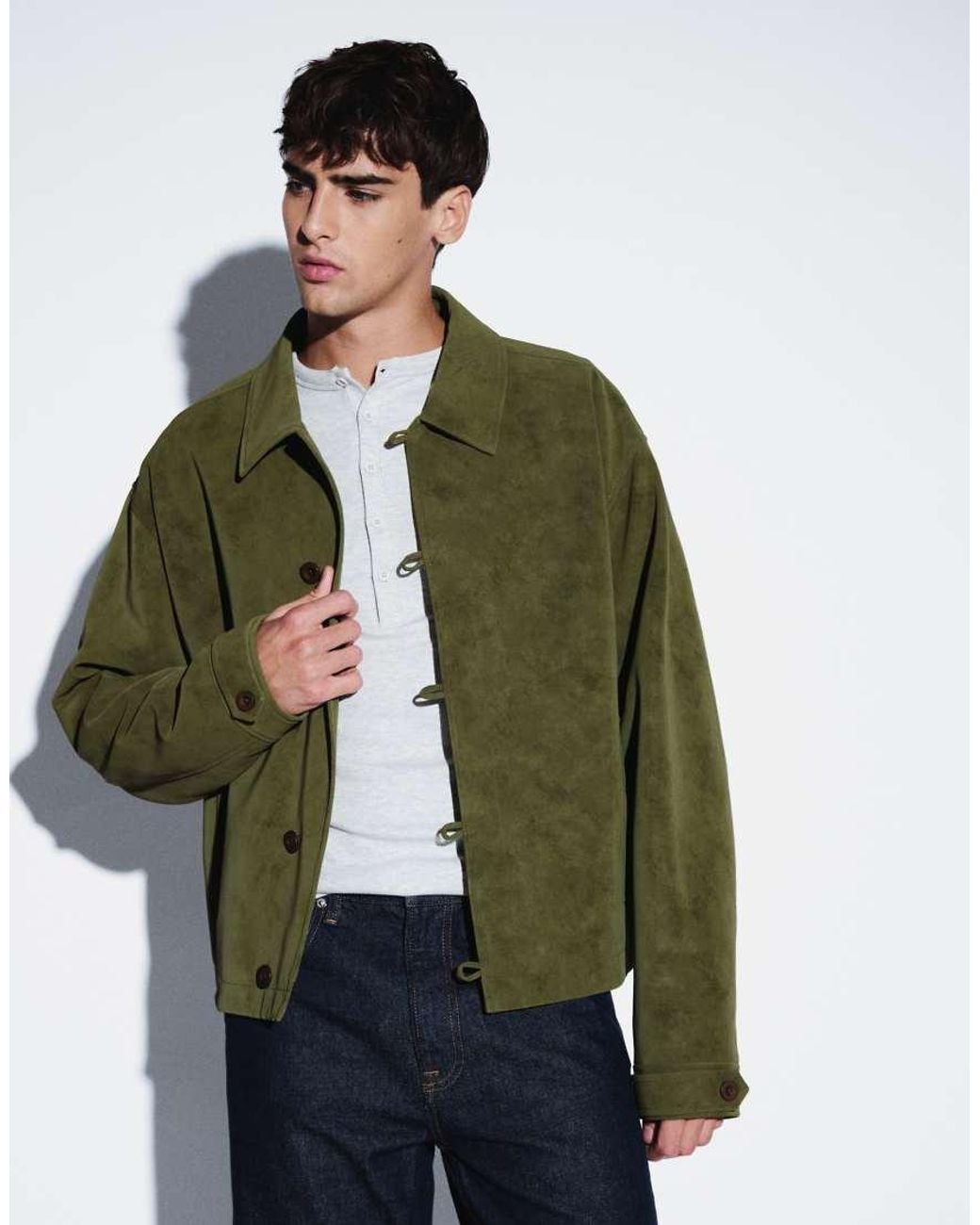 ASOS Green Oversized Suede Harrington Jacket for men