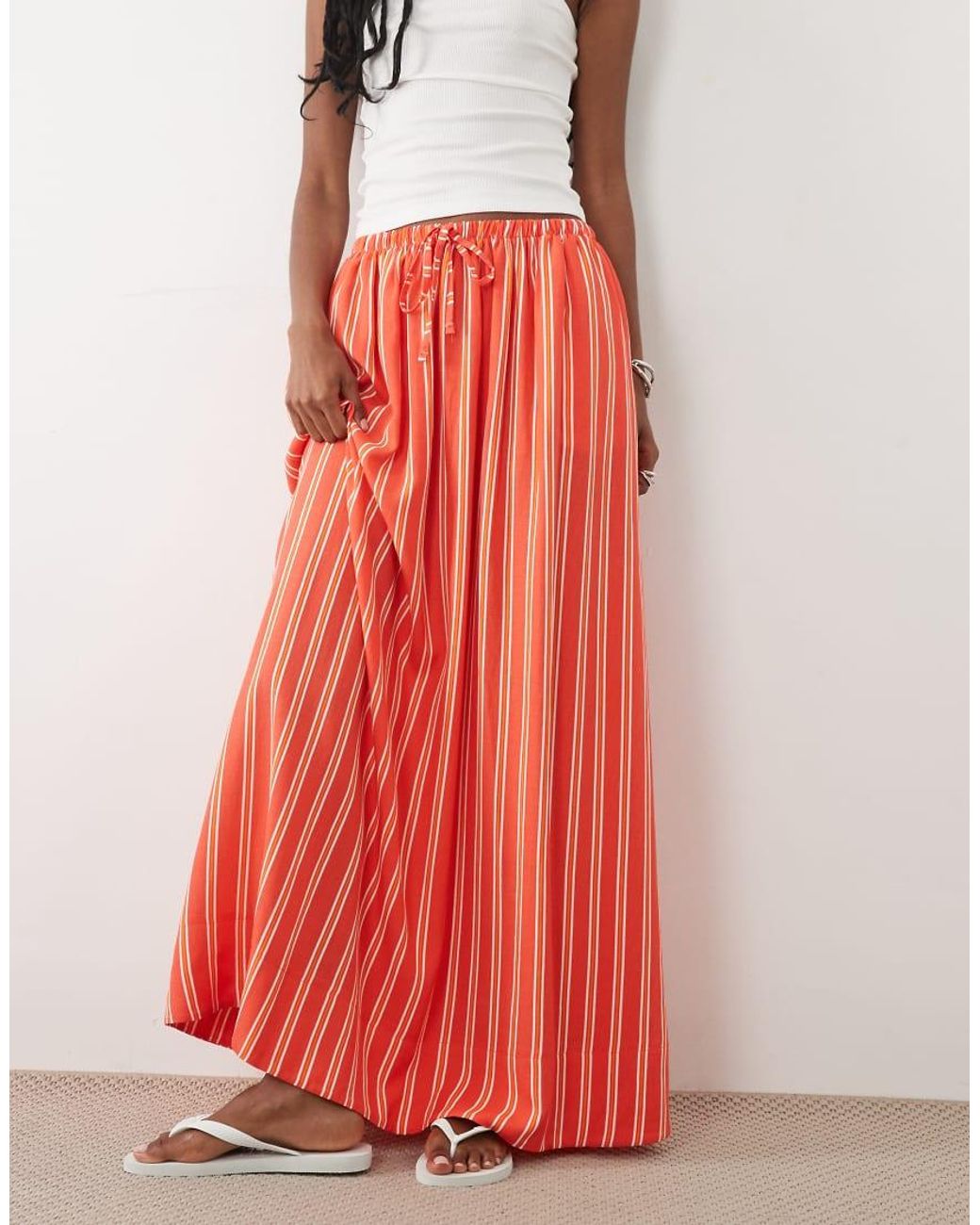 ASOS Red Linen Blend Maxi Circle Skirt