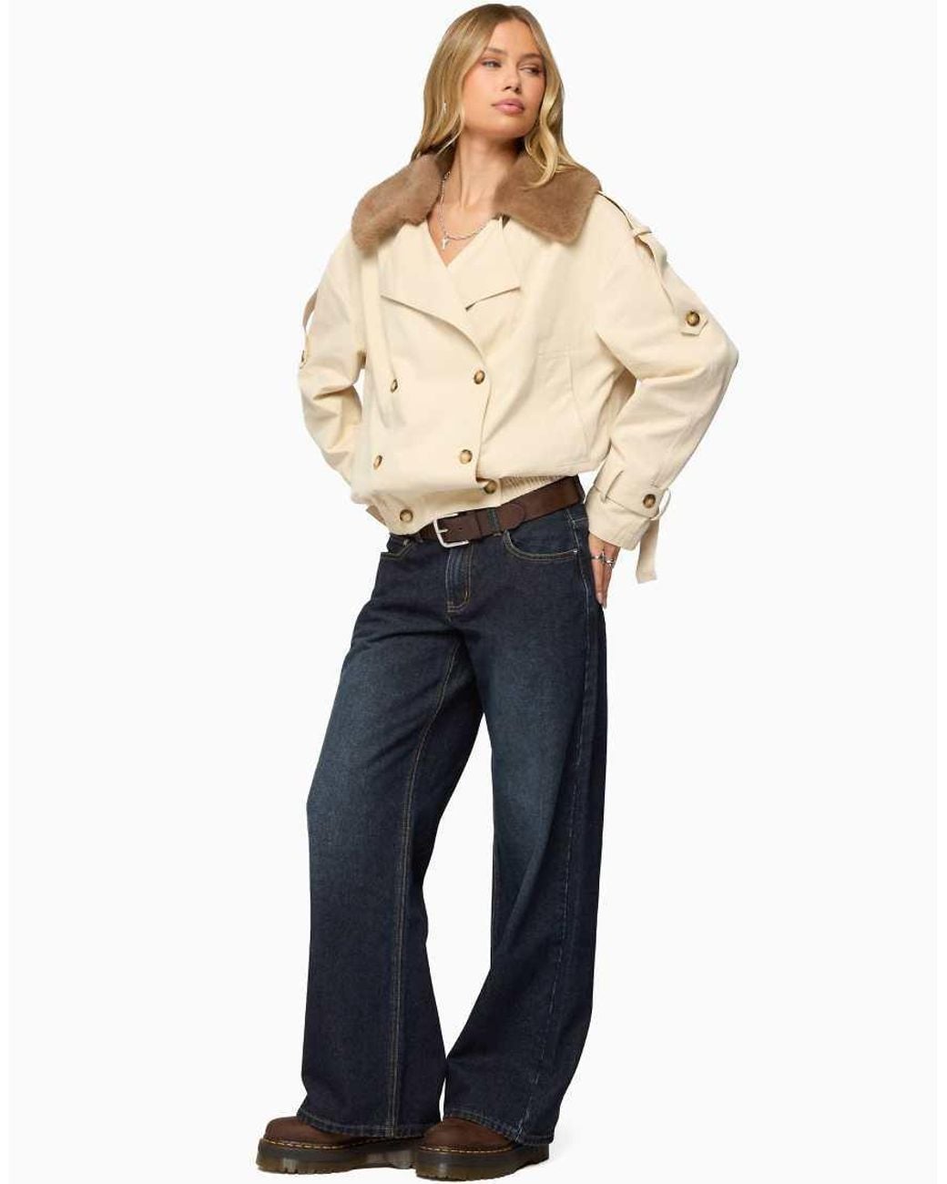 Edikted Blue Raelynn Washed Low Rise Baggy Jeans