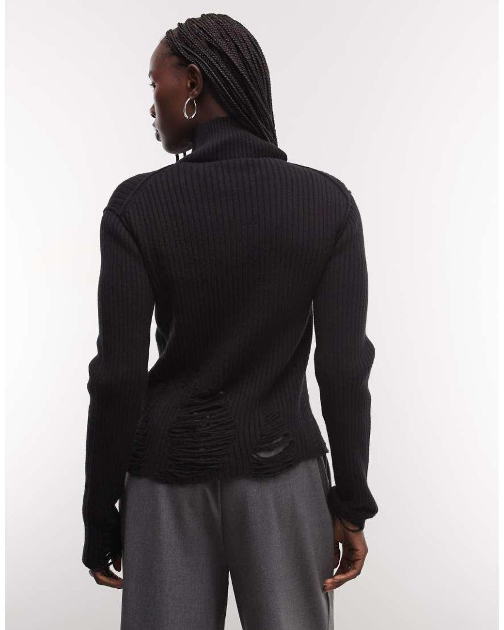 Weekday Black Wool Blend Zip Cardigan With Distressed Detail