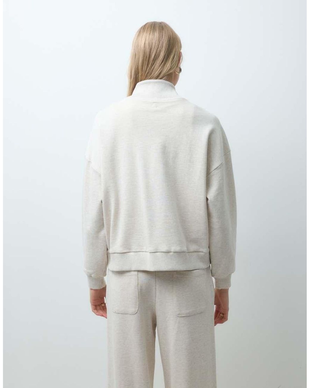 4th & Reckless Gray Cotton Fleeceback Ribbed Neckline Detail Sweatshirt Co-Ord