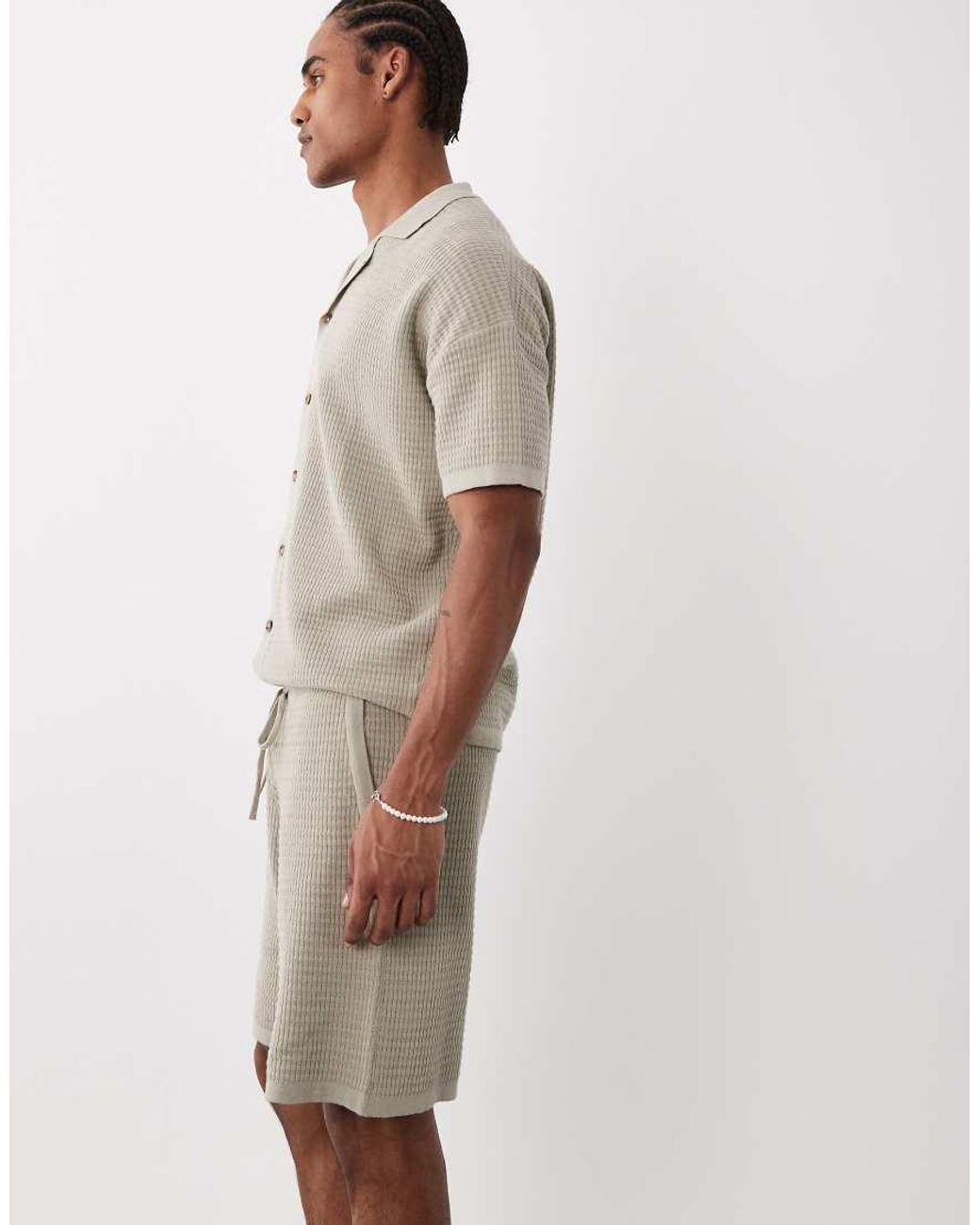 ASOS Natural Knitted Shorts Co-Ord for men