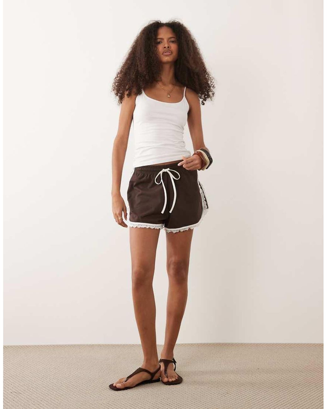 ASOS Brown Contrast Lace Detail Runner Short