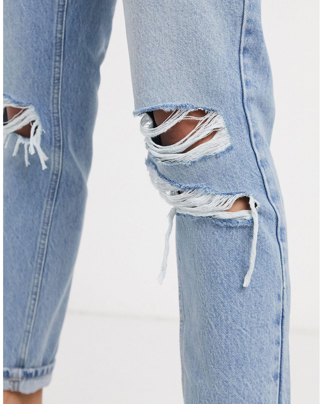 TOPSHOP Mom Jeans With Super Rips in Blue | Lyst