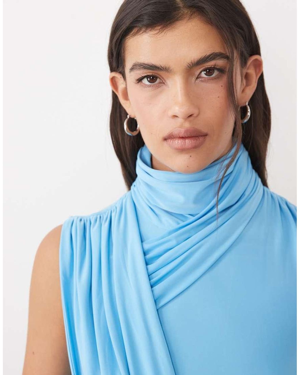 ASOS Blue High Neck Cross Body Bubble Mini Dress