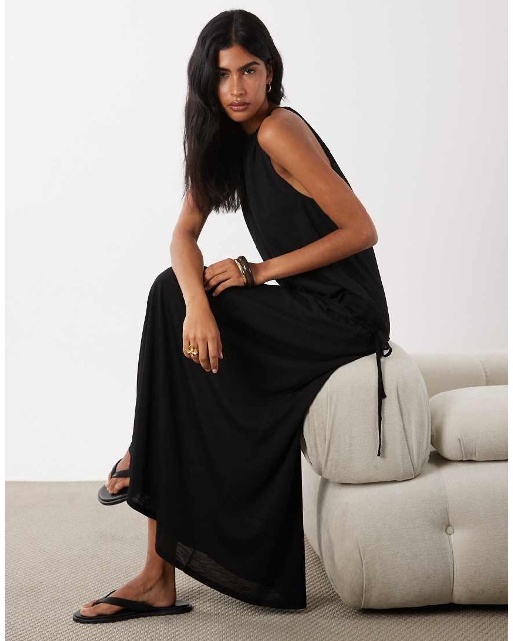 ASOS Black Textured Jersey Wrap Scarf Detail Maxi Dress