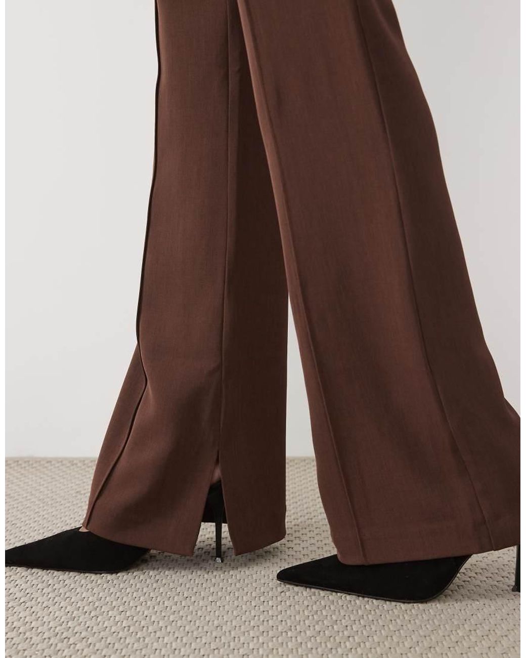 ASOS Brown Tall Tailored Slinky Flare Trousers