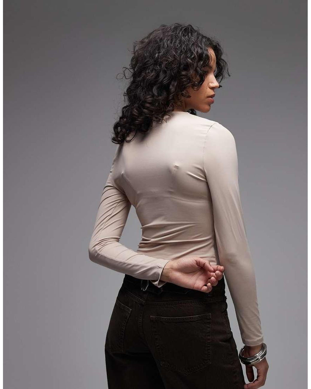 ASOS Gray Polyamide Slinky Long Sleeve Top