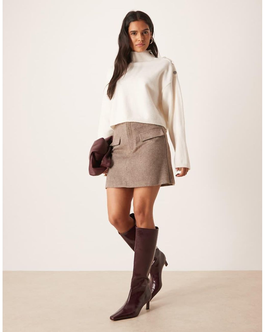 Gina Tricot Natural Hairy Tailored Mini Skirt