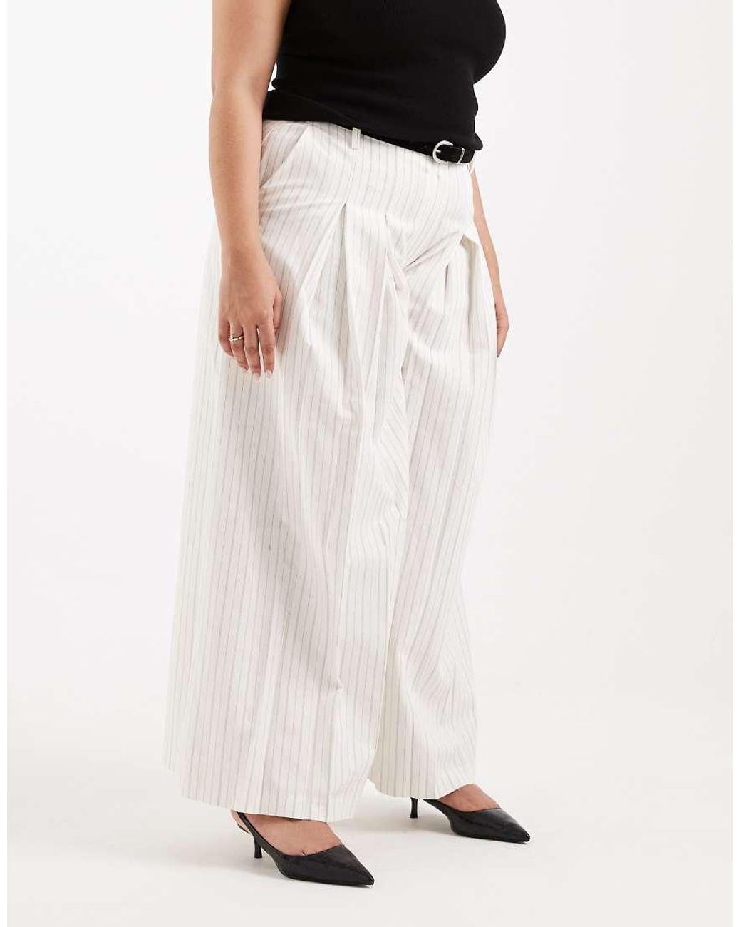 ASOS Black Curve Tailored Belted Palazzo Trousers With Linen