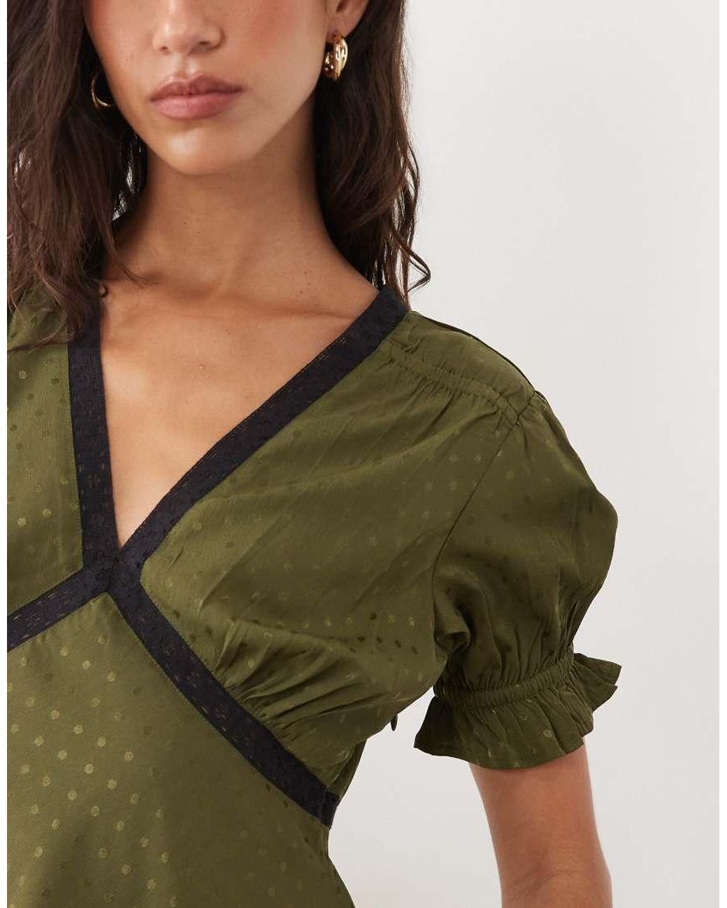 Wednesday's Girl Green Cap Sleeve Satin Top