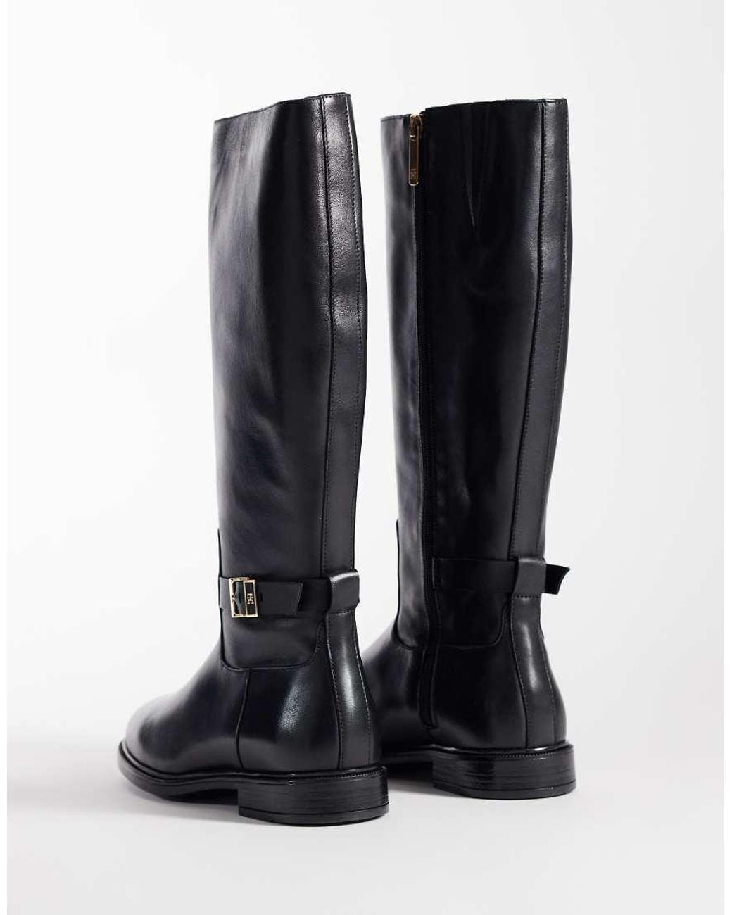 Tommy Hilfiger Blue Rossie Leather Knee High Boots With Buckles