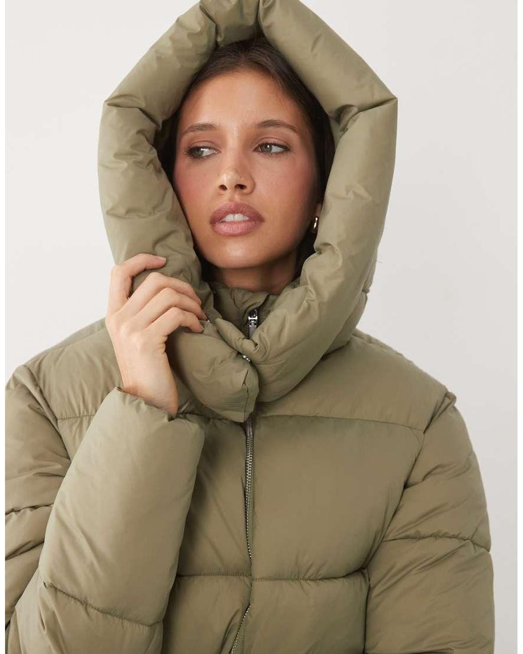 Threadbare Natural Short Puffer Jacket With Oversized Hood