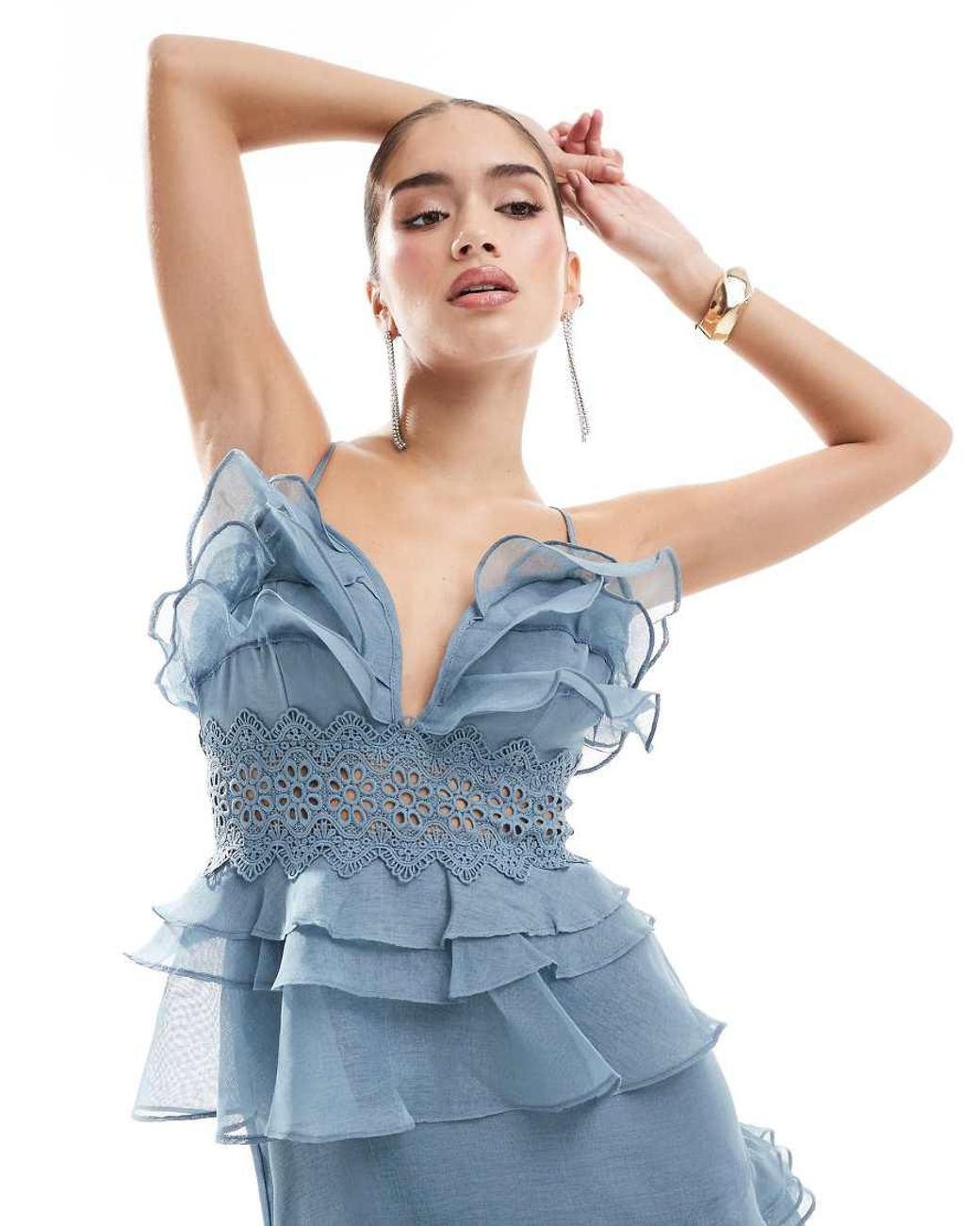 true decadence light blue pleated tiered midaxi dress BLUE