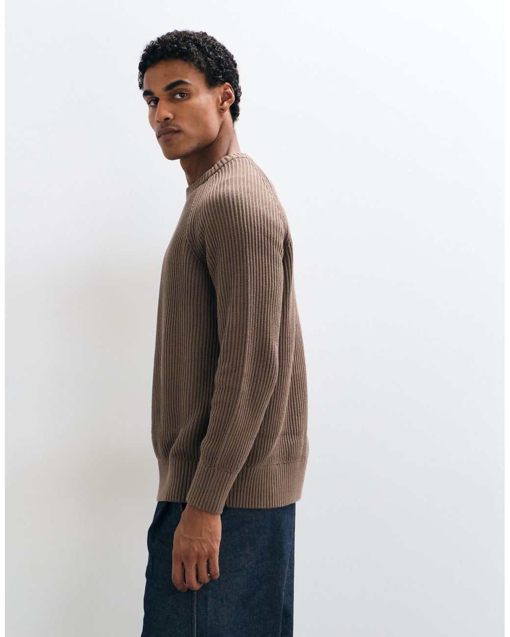 Pull en maille côtelée pêcheur SELECTED pour homme en coloris Brown