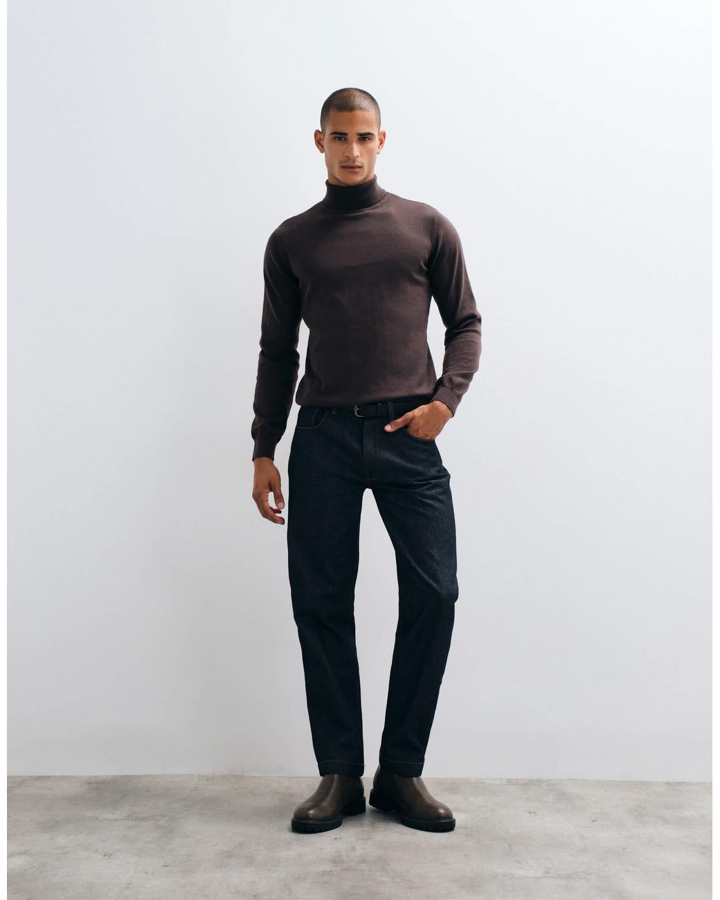 Threadbare Blue Knitted Roll Neck Jumper for men