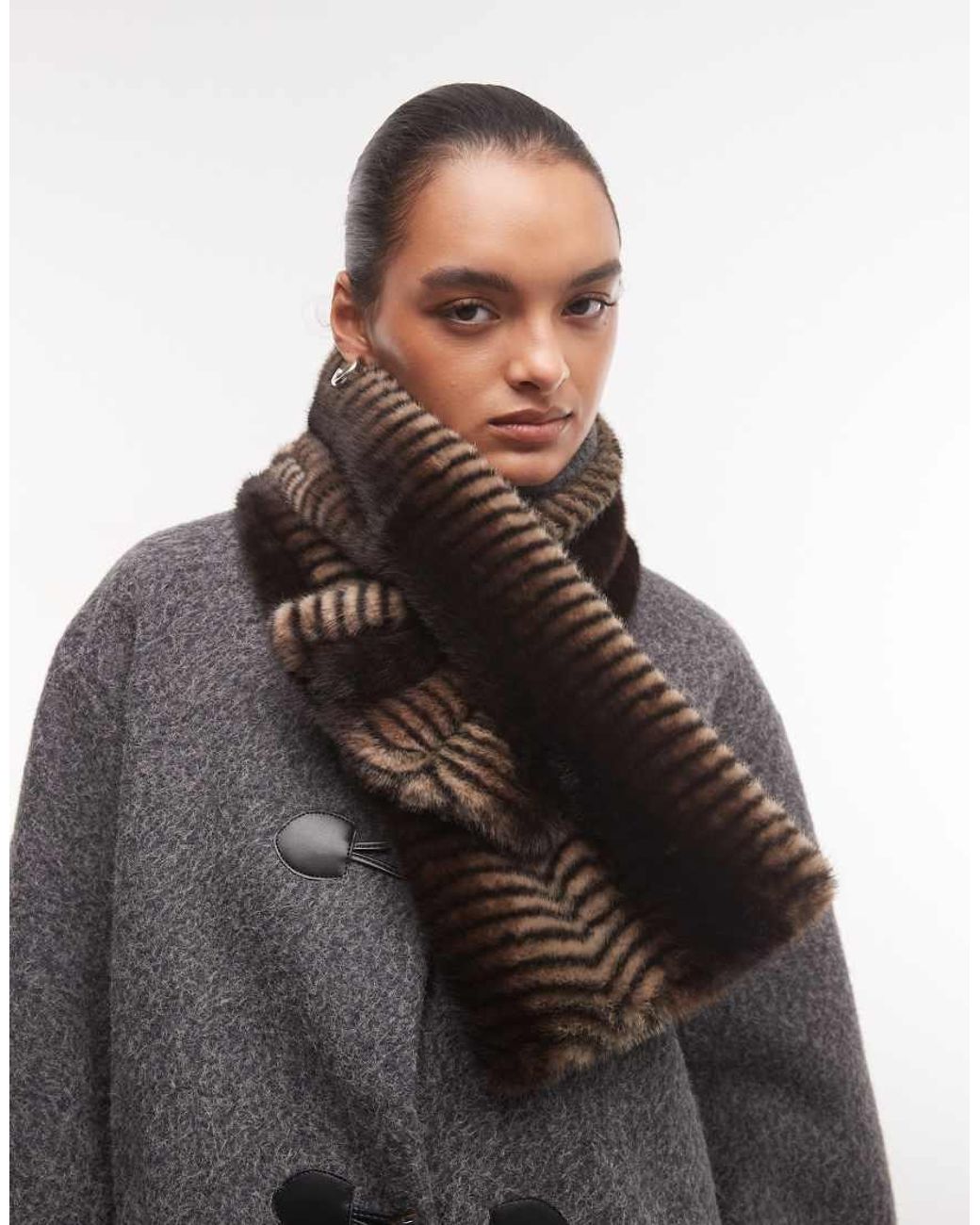 Reclaimed Vintage Black Faux Fur Zebra Print Scarf
