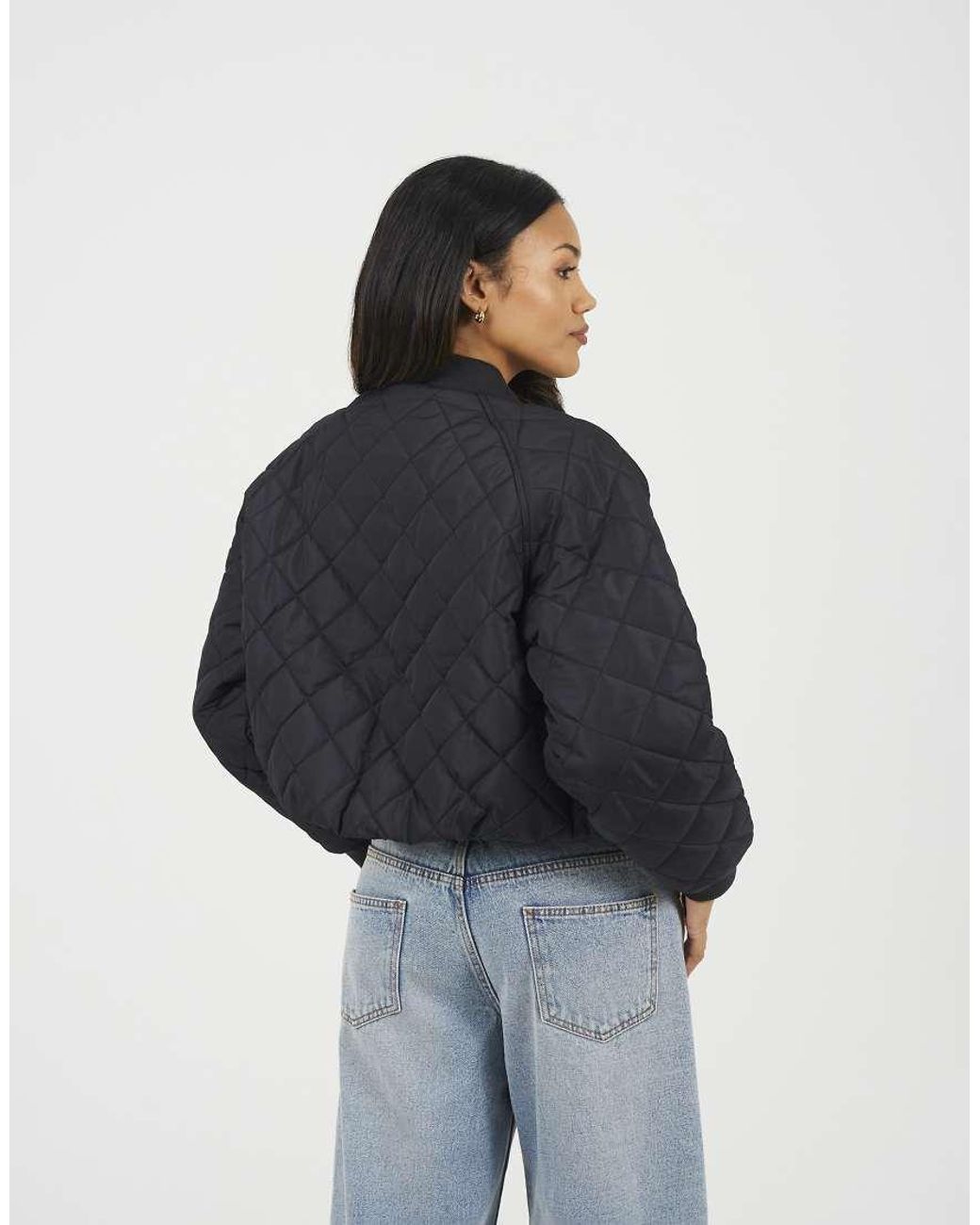 Brave Soul Blue Diamond Quilted Bomber Jacket