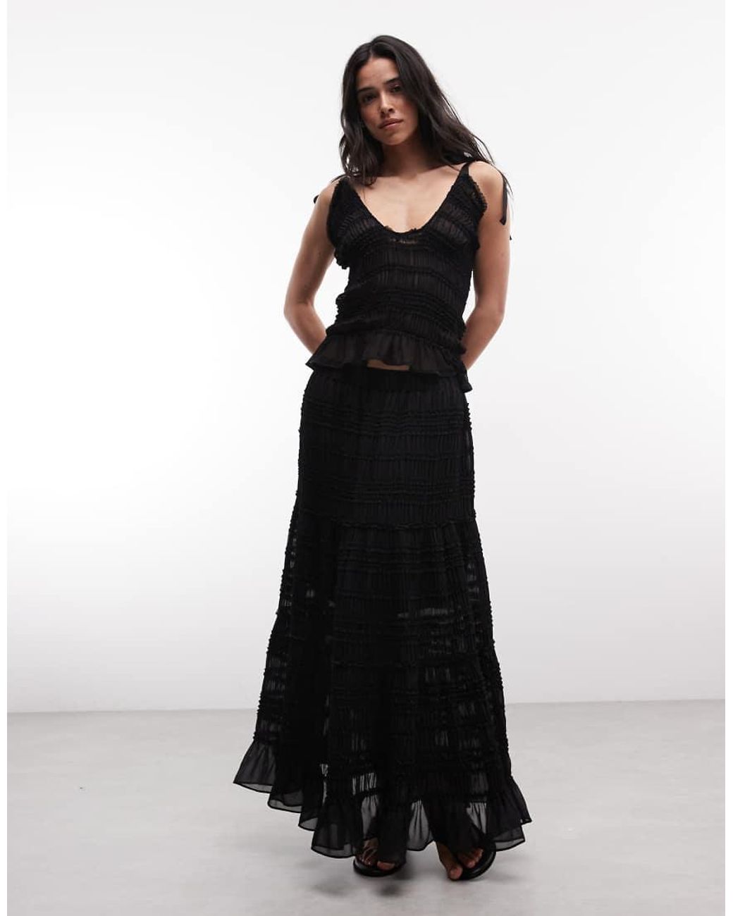 AllSaints Black Lotus Co-Ord Sleeveless Ruched Top With Tie Up Details