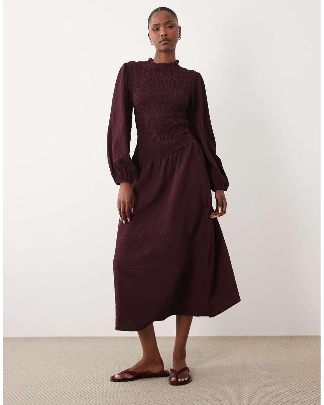 Wednesday's Girl Puff Sleeve Shirred Detail Midaxi Dress