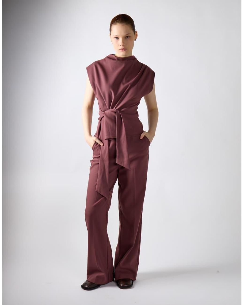 NARRATED Red Tie Front Top