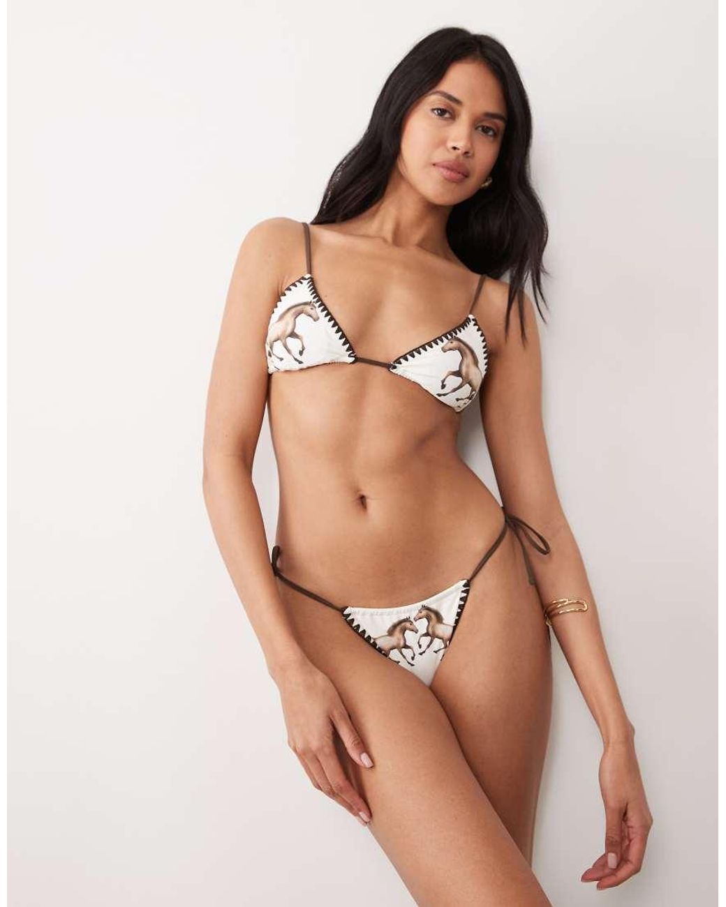 Wild Lovers Brown Howdy Triangle Bikini Top With Whipstitch Trim