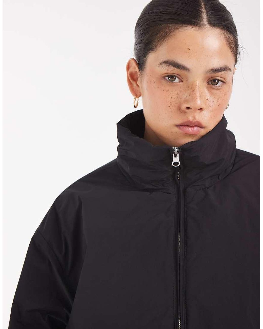 Pieces Blue Funnel Neck Padded Jacket With toggle Trim
