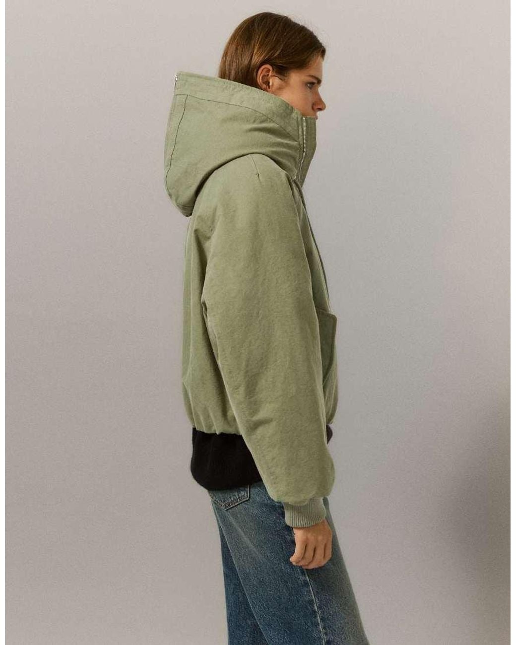 Pull&Bear Green Parka With Faux Fur Collar