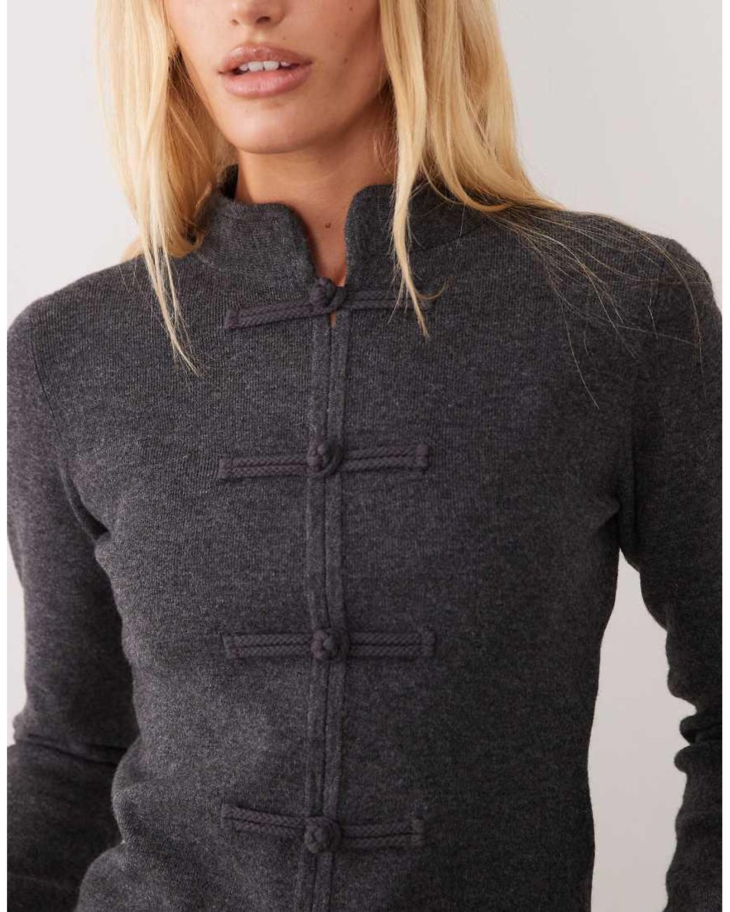 ASOS Gray Frogging Mandarin Collar Cardigan
